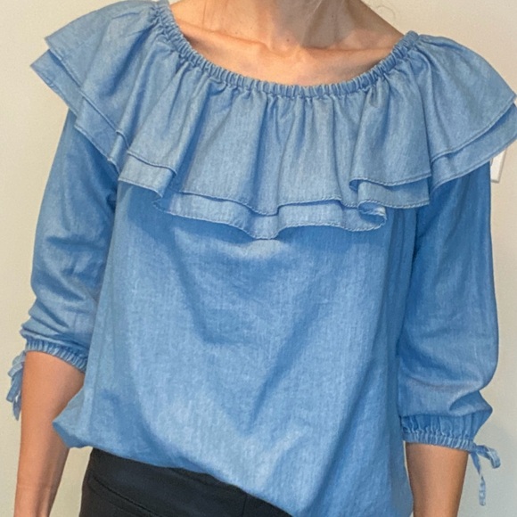 Michael Kors Demin off the shoulder Blouse - Sz S - Picture 7 of 10